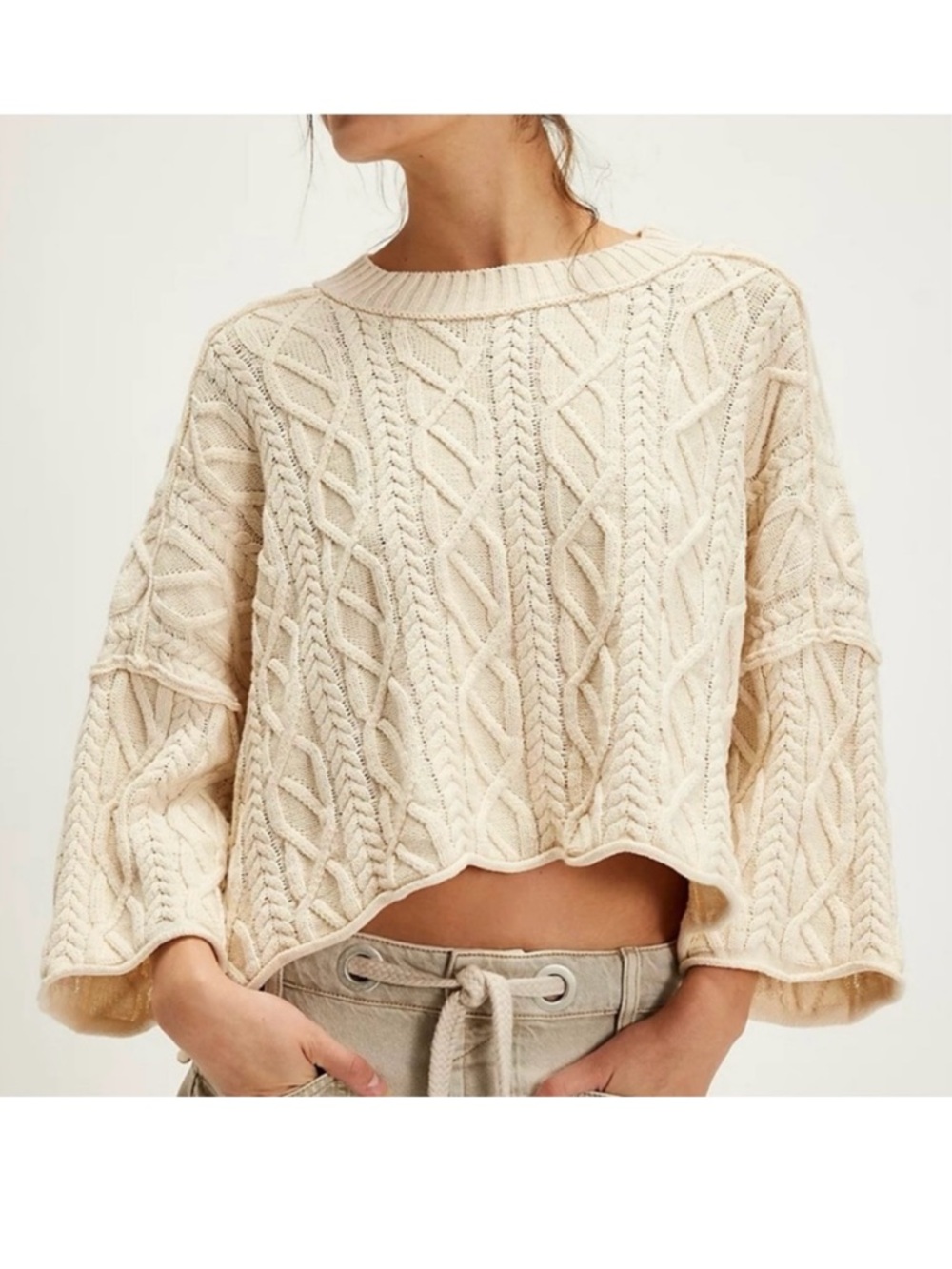 Free People Washed Ashore Cable Knit Sweater Size XS